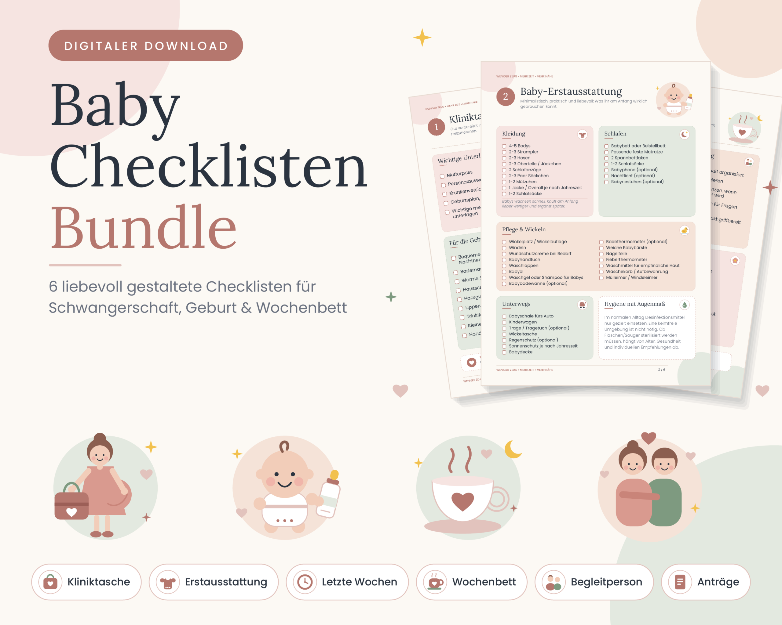 Checkliste: Klinik, Baby, Wochenbett, Begleitperson